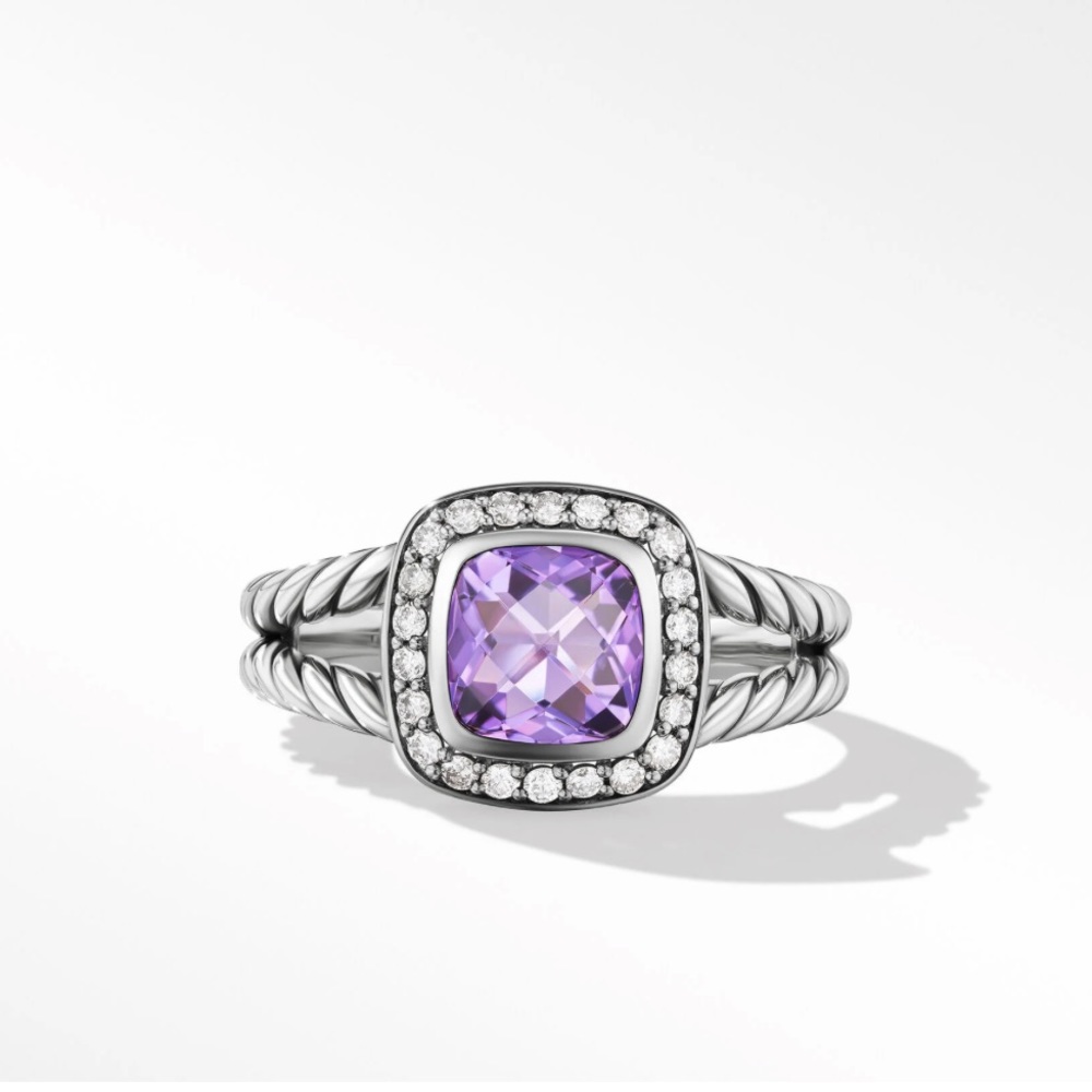 David Yurman Petite Albion Ring in Sterling Silver with Amethyst & Pavé Diamonds
